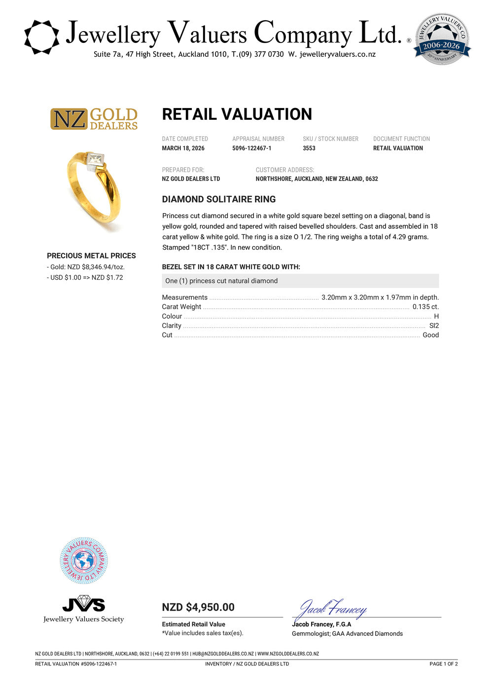 BRAND NEW | 18ct Gold Timeless Square Ring Valuation $4,950