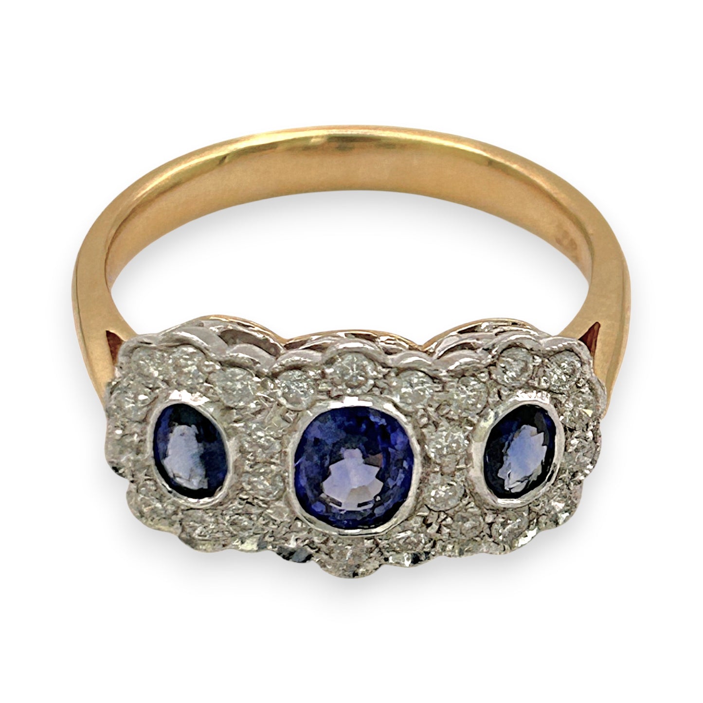BRAND NEW | 18ct Y/W Gold Sapphire Trinity Ring Valuation $5,800