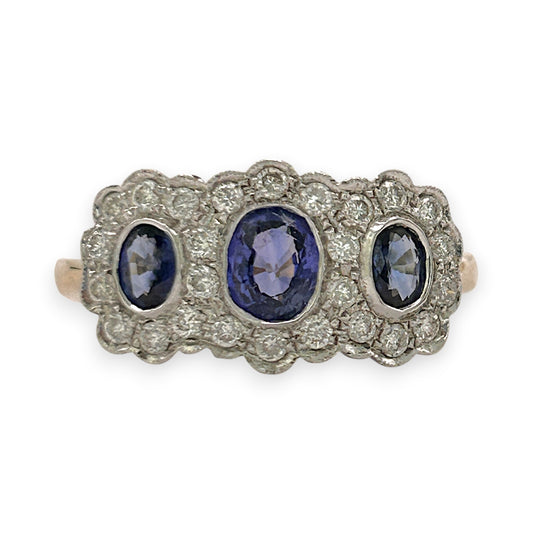 BRAND NEW | 18ct Y/W Gold Sapphire Trinity Ring Valuation $5,800