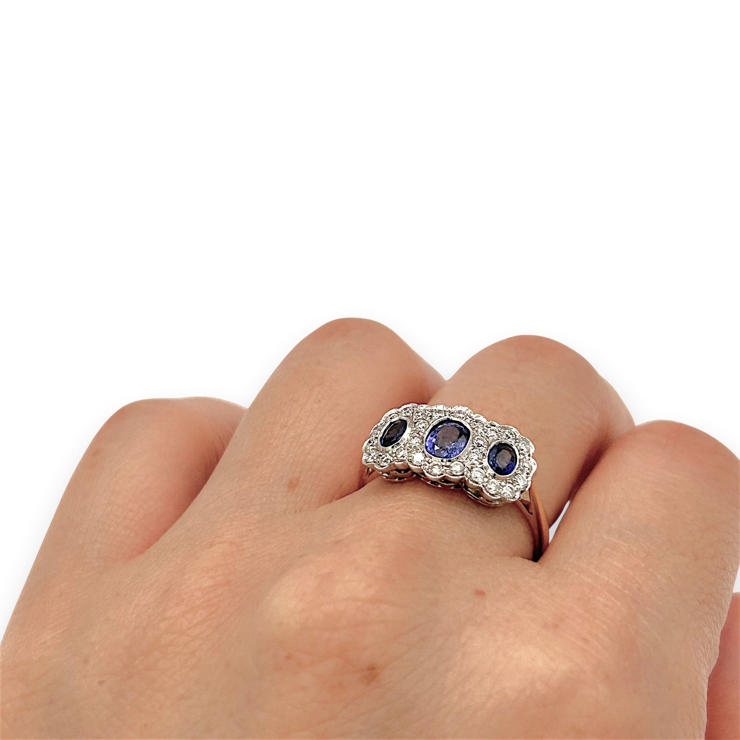 BRAND NEW | 18ct Y/W Gold Sapphire Trinity Ring Valuation $5,800