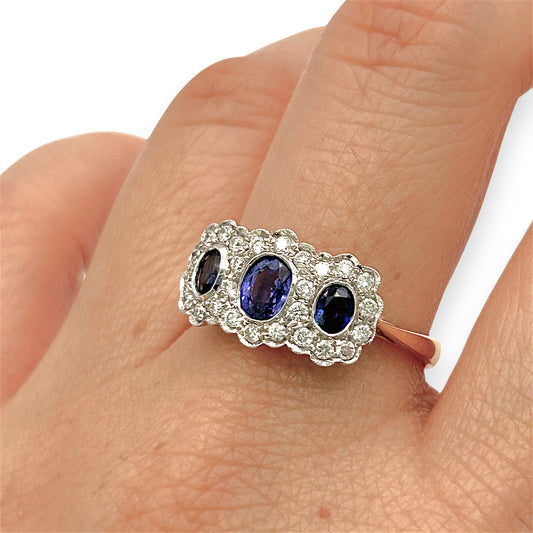 BRAND NEW | 18ct Y/W Gold Sapphire Trinity Ring Valuation $5,800