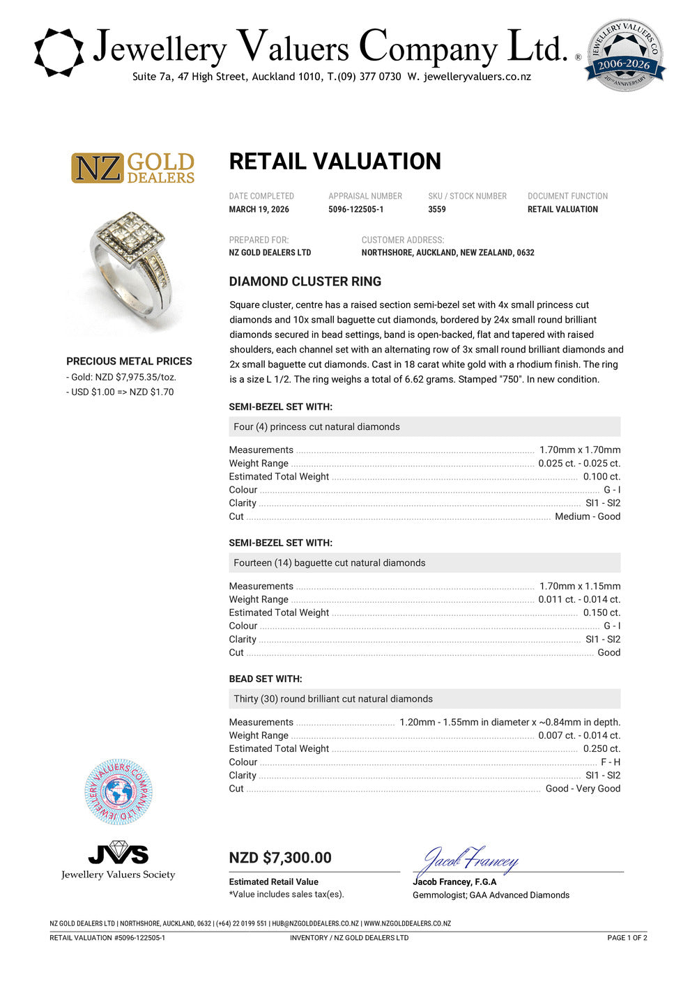 BRAND NEW| 18ct White Gold Ring Diamond Crest Valuation $7,300