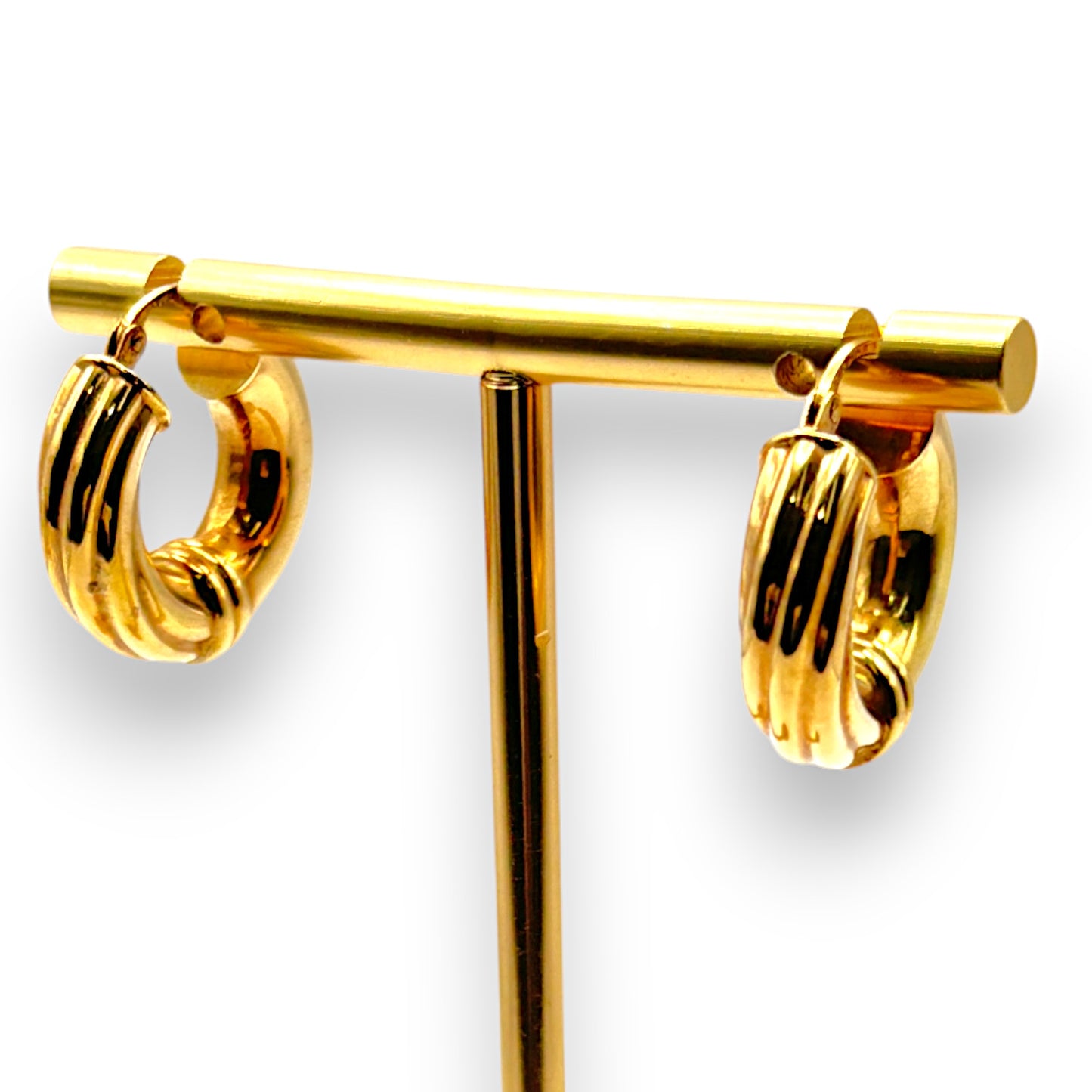 9ct Gold Thick Round Hoop Earrings R # 356