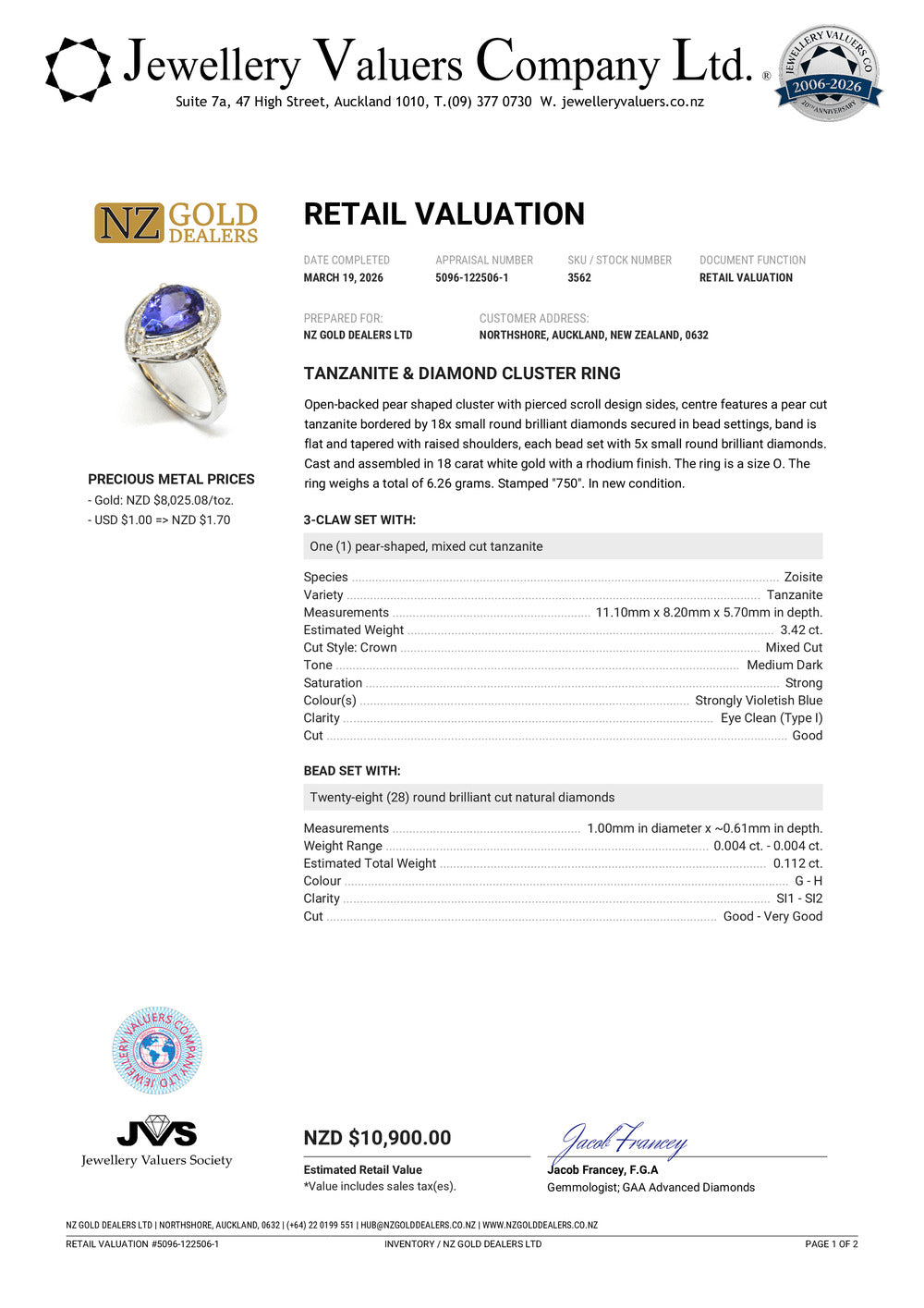 BRAND NEW | 18ct White Gold Celestial Violet Crown Ring Valuation $10,900