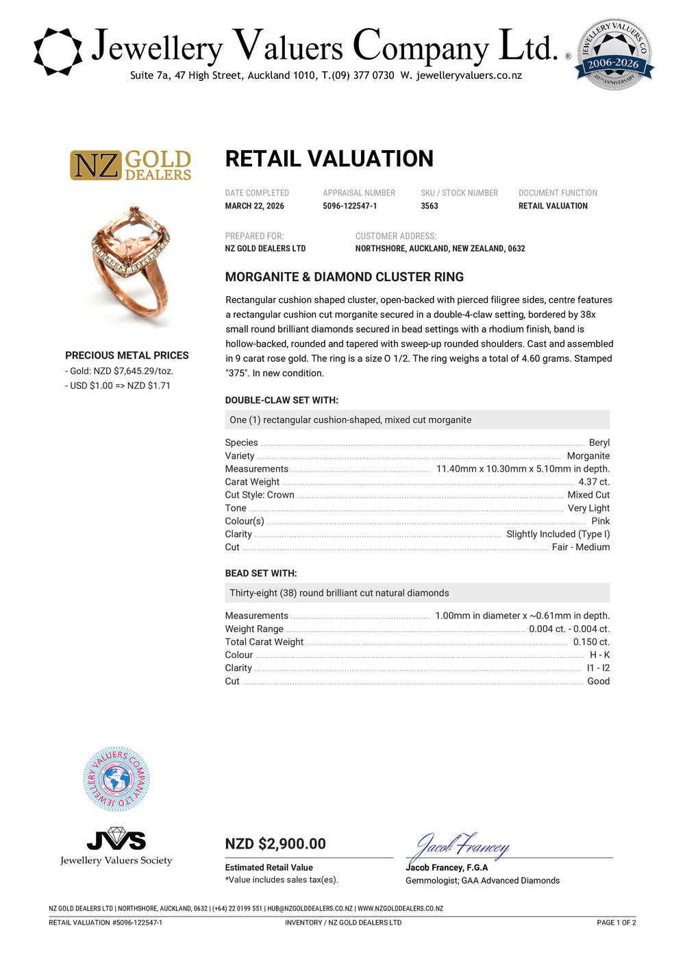 BRAND NEW | 9ct Rose Gold Blush Petal Morganite Ring Valuation $2,900