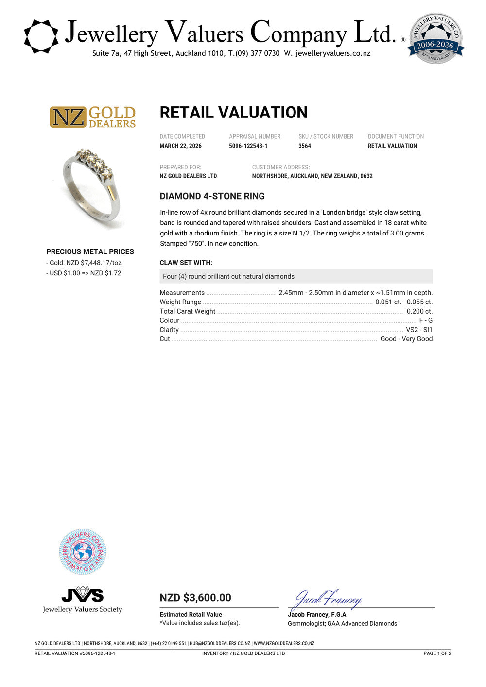 BRAND NEW | 18ct White Gold Aurora Diamond Line Ring Valuation $3,600