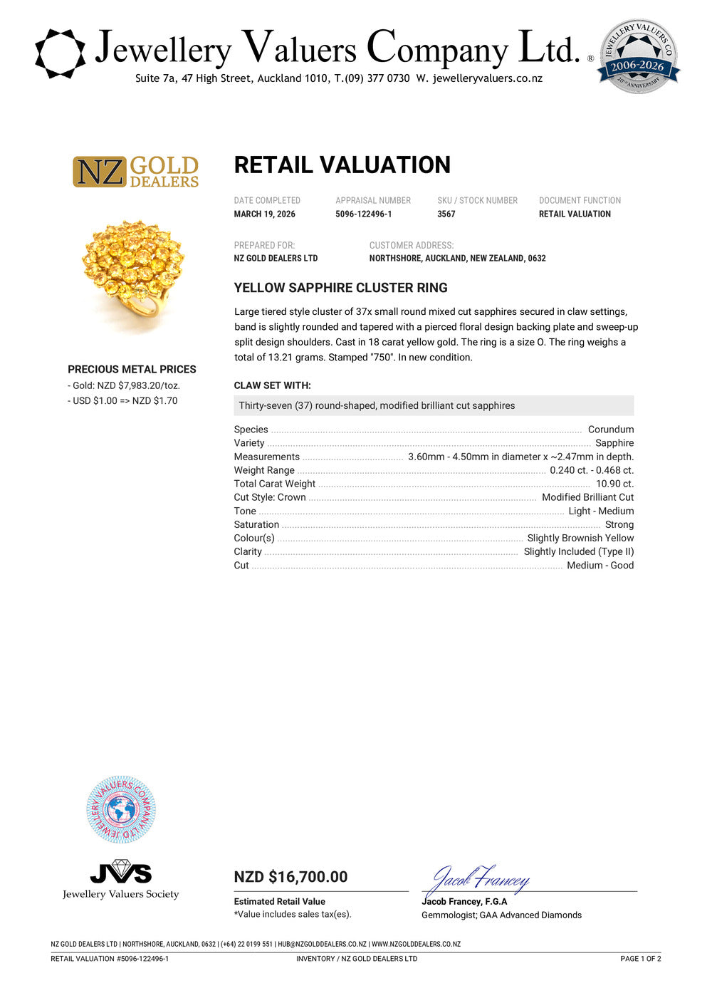 BRAND NEW | 18ct Gold Ring Imperial Ember Sapphire Valuation $16,700