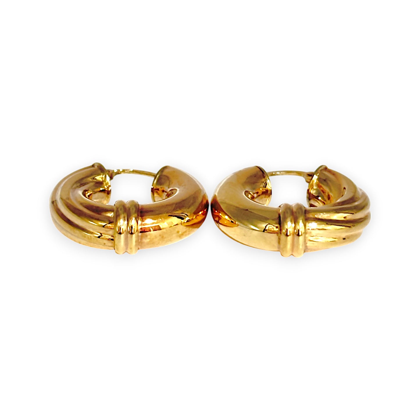 9ct Gold Thick Round Hoop Earrings R # 356