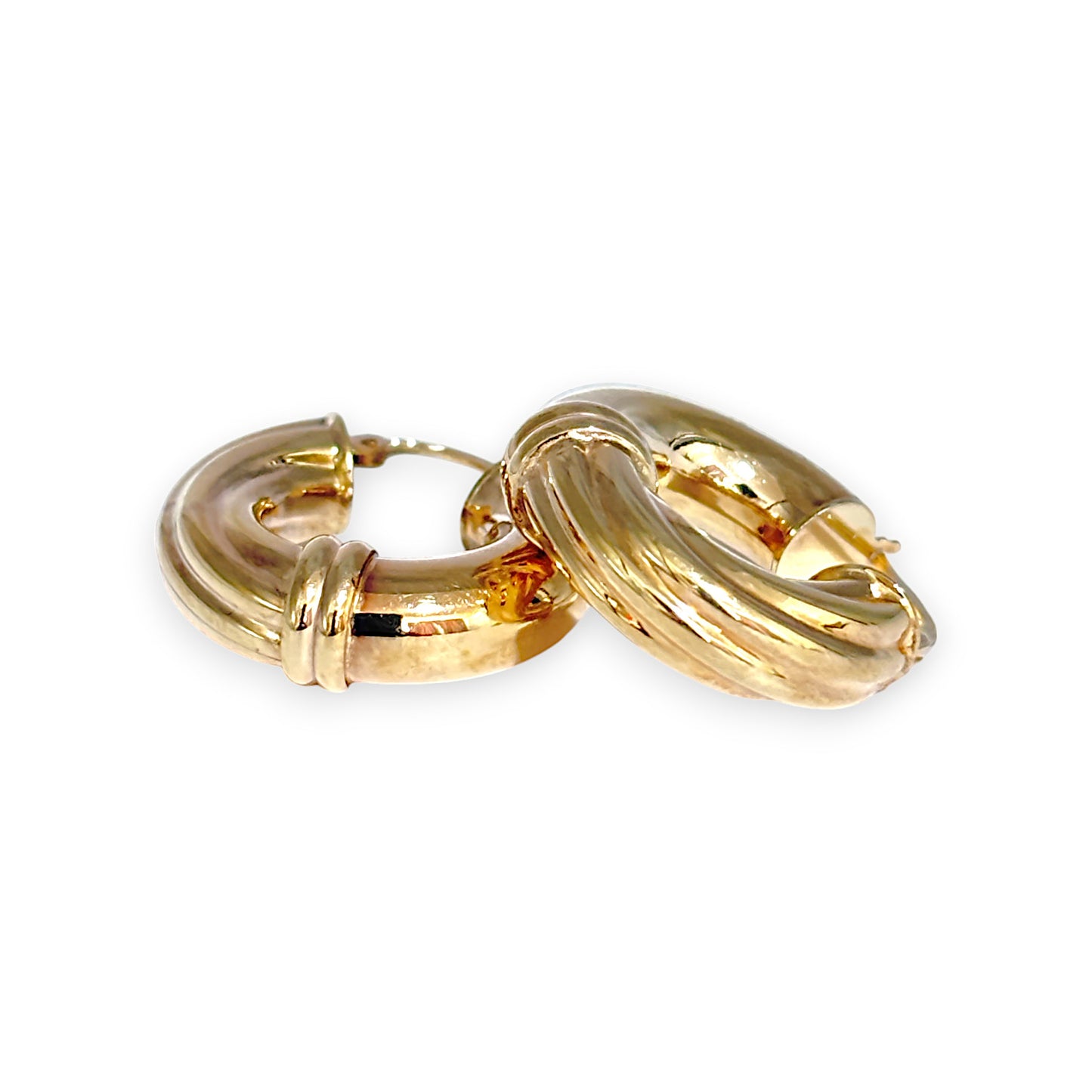 9ct Gold Thick Round Hoop Earrings R # 356