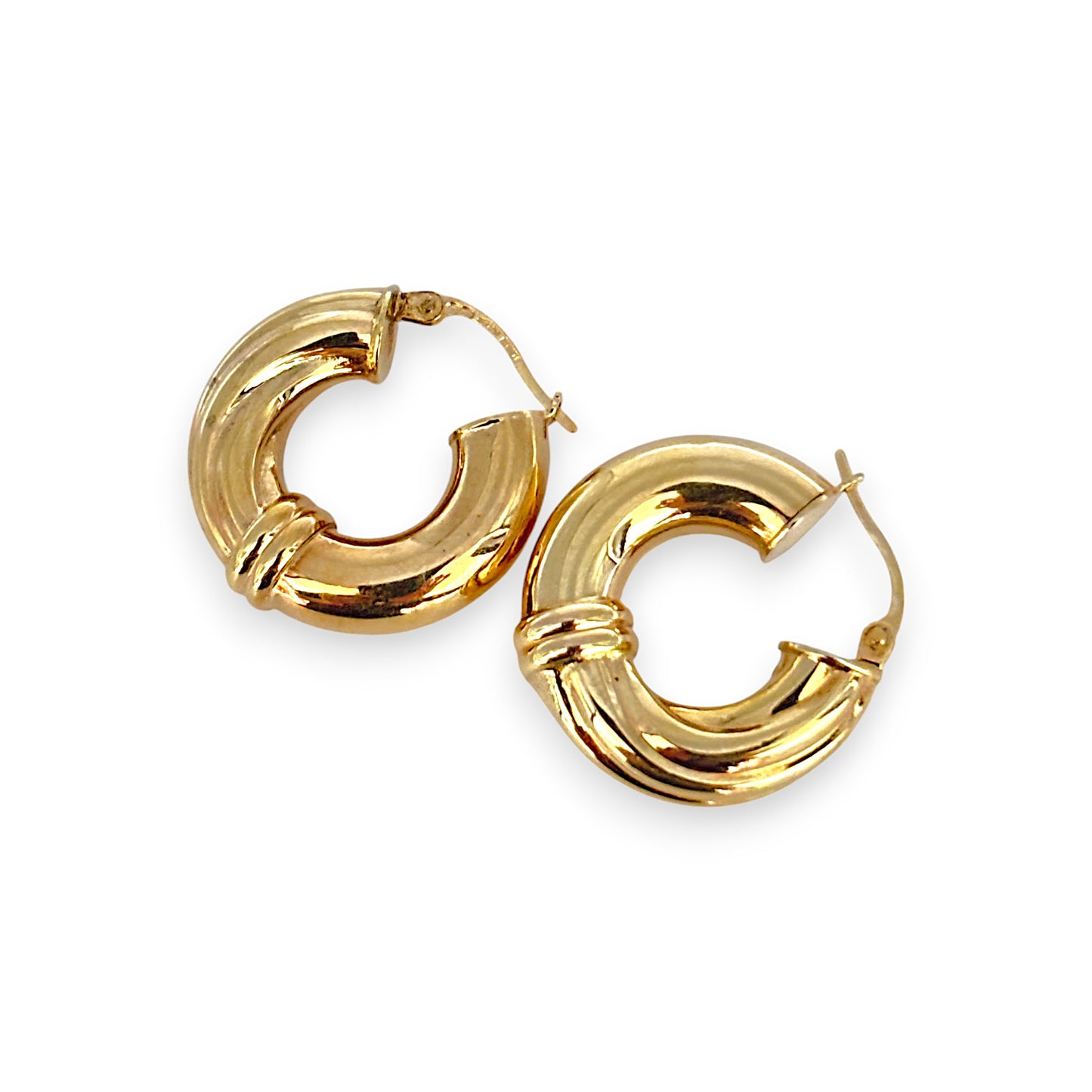 9ct Gold Thick Round Hoop Earrings R # 356