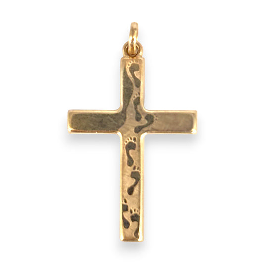 9ct Gold Footsteps Squared Cross Pendant with Footsteps. R # 358