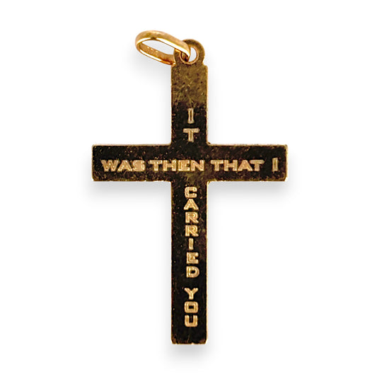 9ct Gold Footsteps Squared Cross Pendant with Footsteps. R # 358