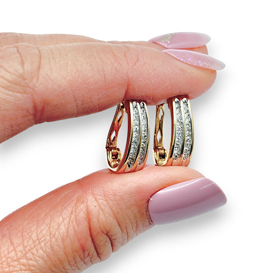 9ct Gold Horse Shoe Hoop Earrings with Diamonds R # 362