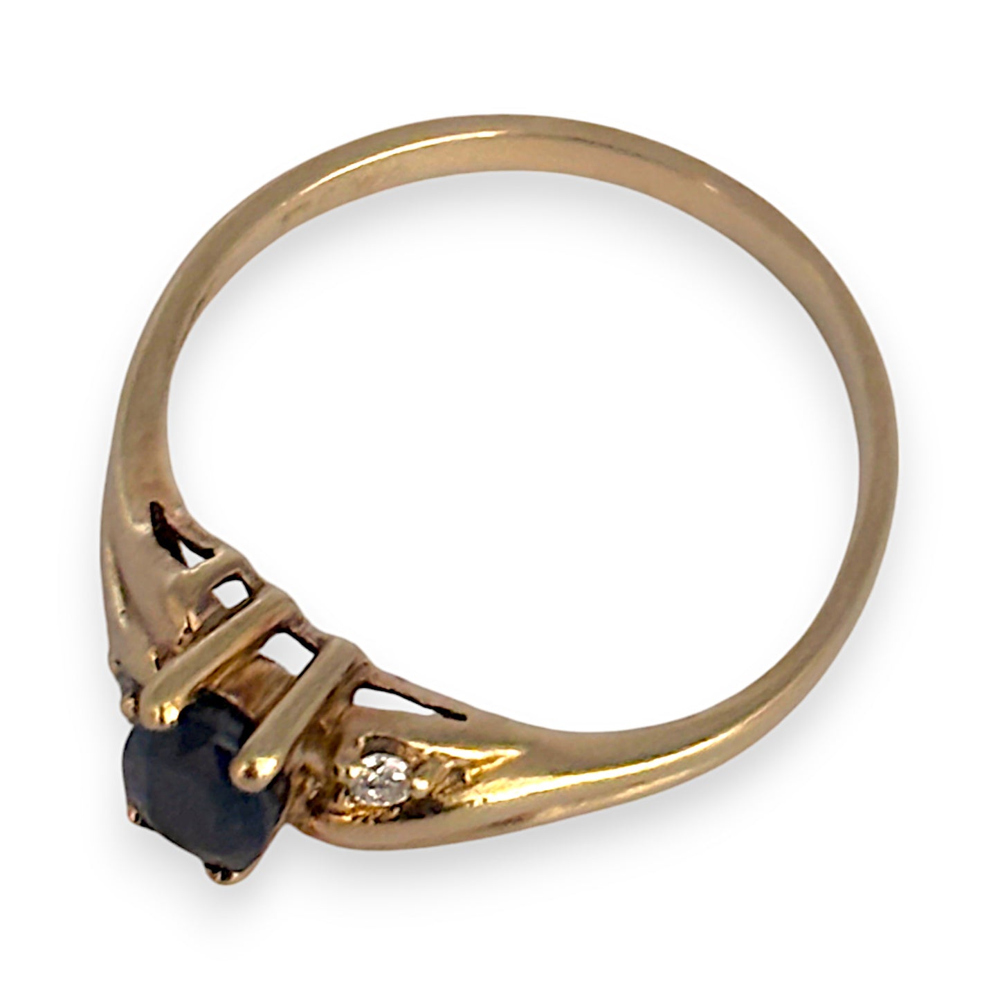 9ct Gold Ring with Pair of Diamonds & Sapphire, Size O. R # 363