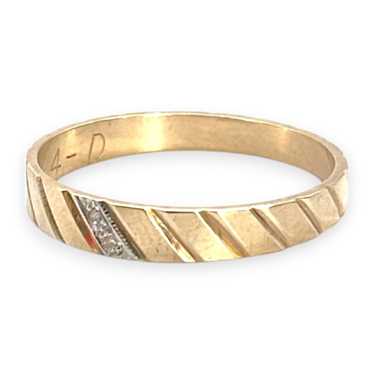 GOLD DEAL | 9ct Gold Solid Striped Band, Diamonds in White Gold Setting Size V-W