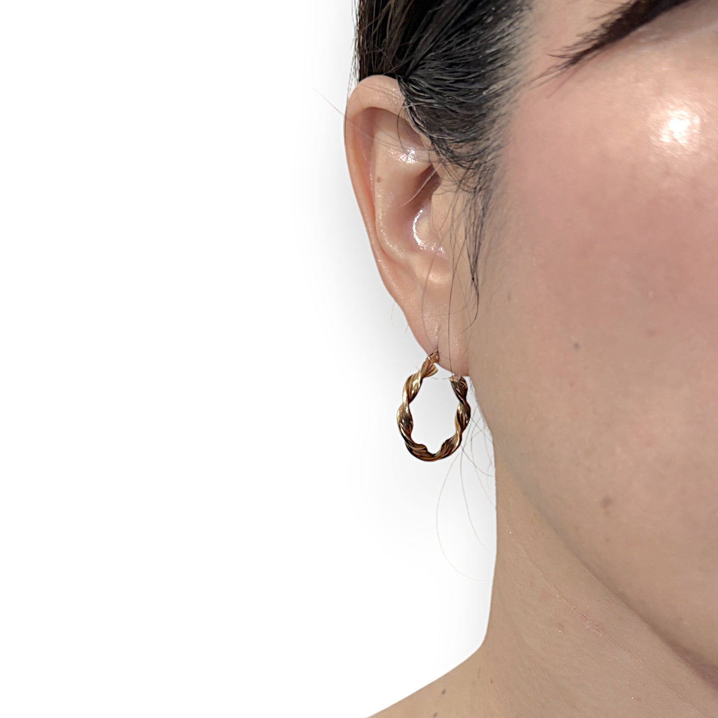 9ct Gold Round Twist Hoop Earrings. R # 375