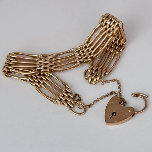 NZGD | 9ct Rose Gold Vintage Gold Heart‑Lock Bracelet 19cm