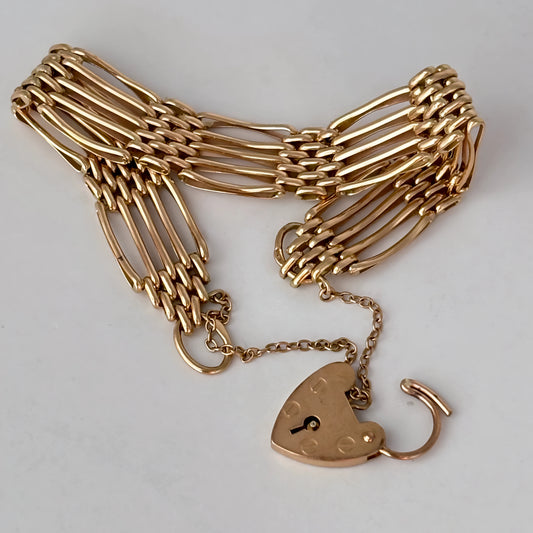 NZGD | 9ct Rose Gold Vintage Gold Heart‑Lock Bracelet 19cm