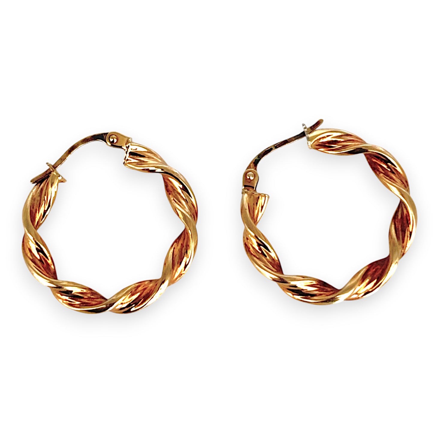 9ct Gold Round Twist Hoop Earrings. R # 375