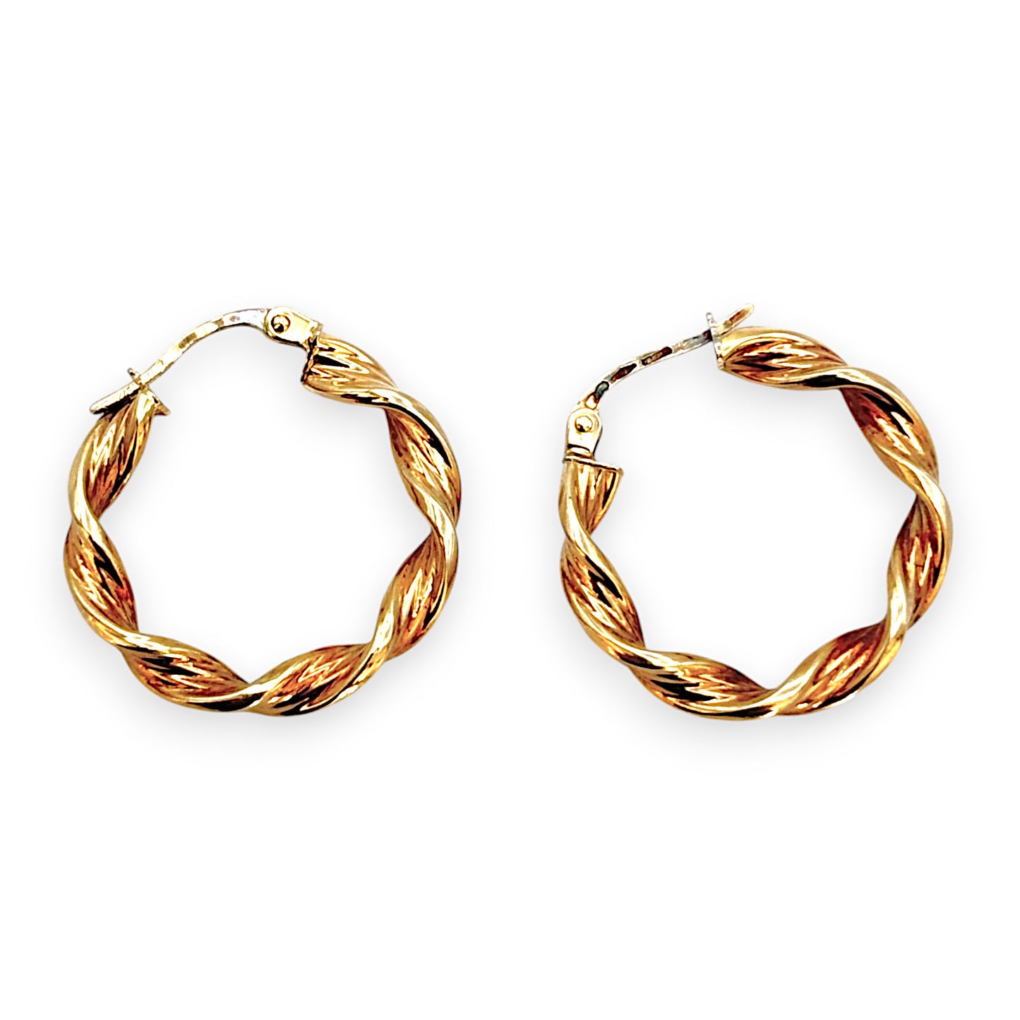 9ct Gold Round Twist Hoop Earrings. R # 375