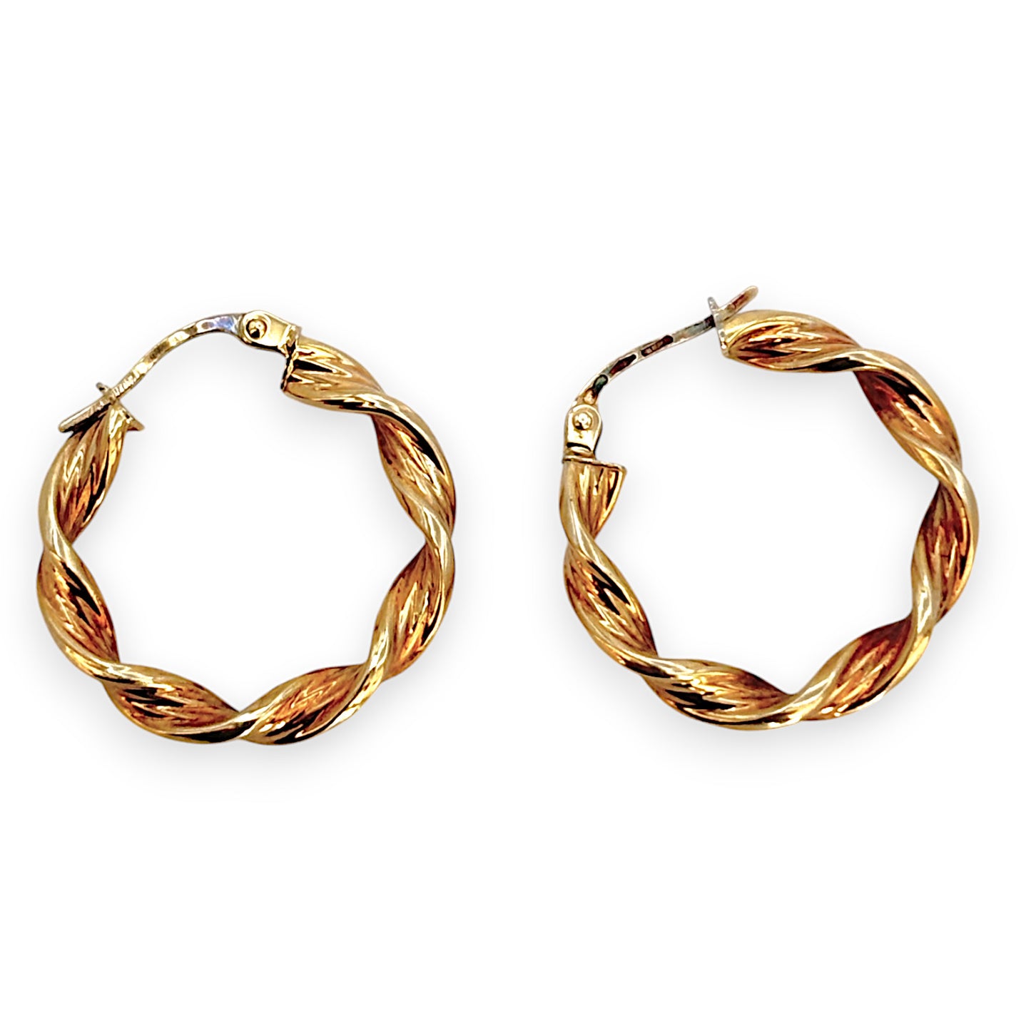 9ct Gold Round Twist Hoop Earrings. R # 375