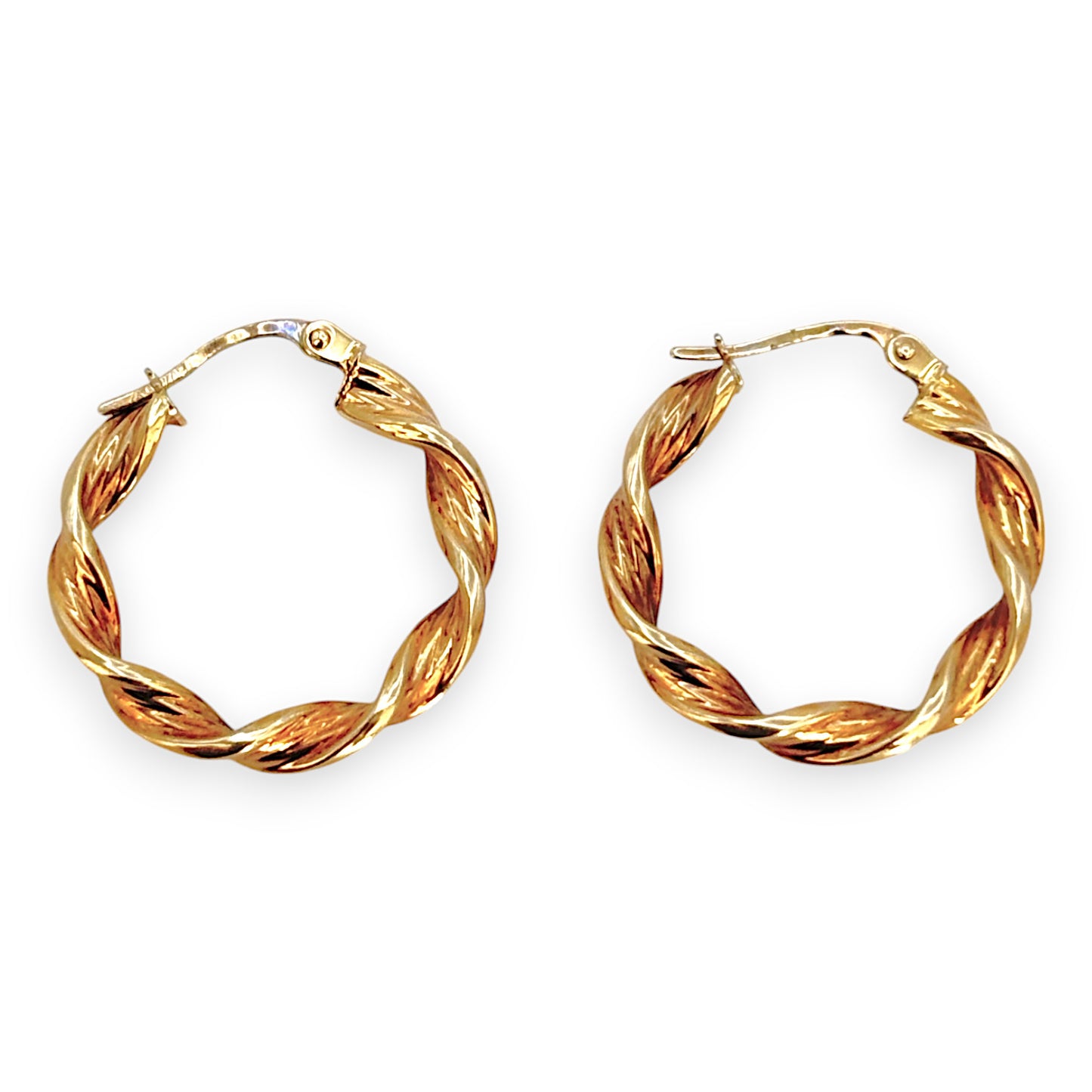 9ct Gold Round Twist Hoop Earrings. R # 375