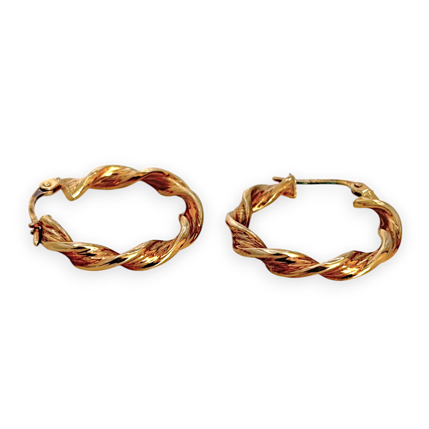 9ct Gold Round Twist Hoop Earrings. R # 375