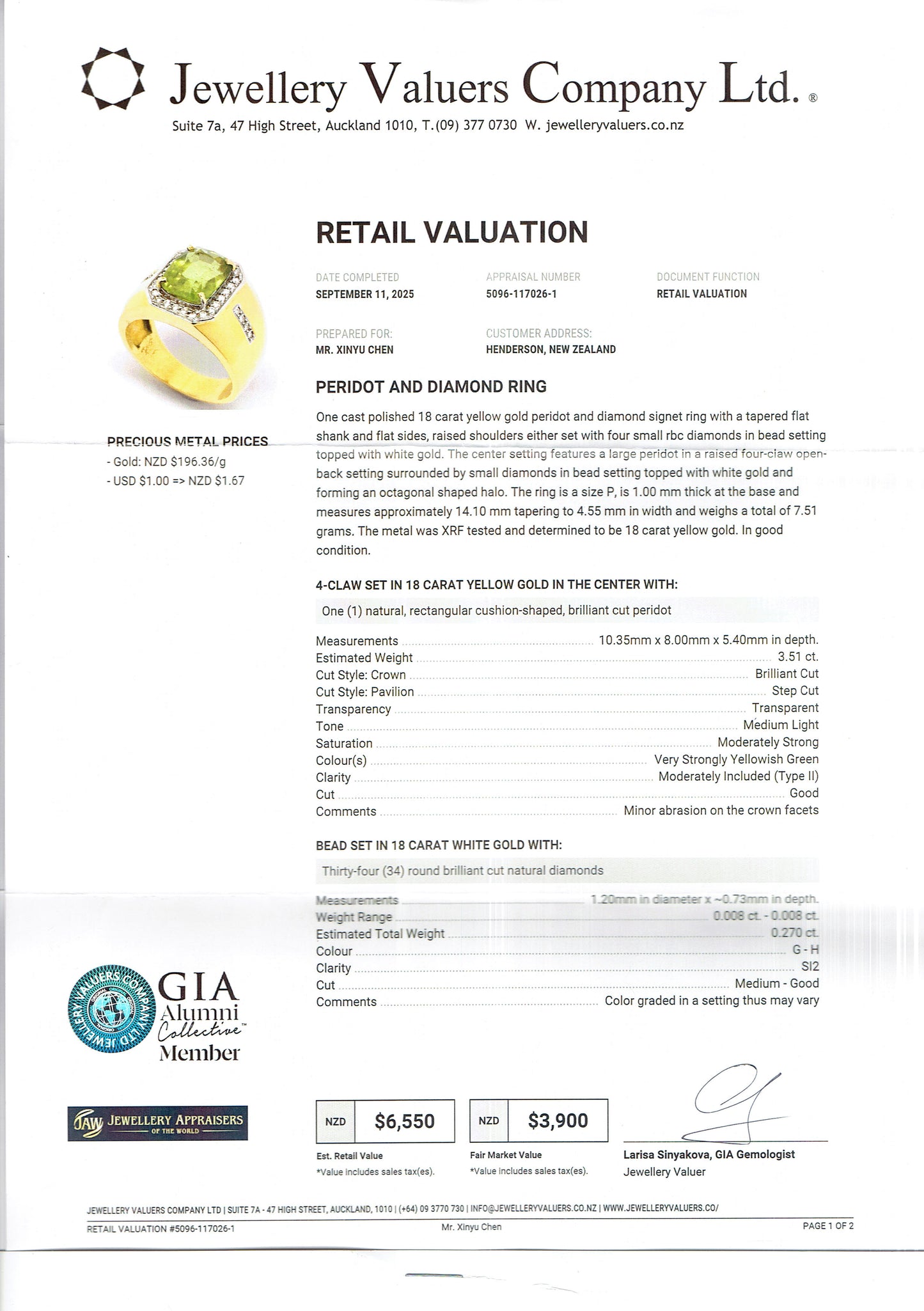 GOLD DEAL |18kt Gold Empire Green Radiance Ring Valuation $6,550