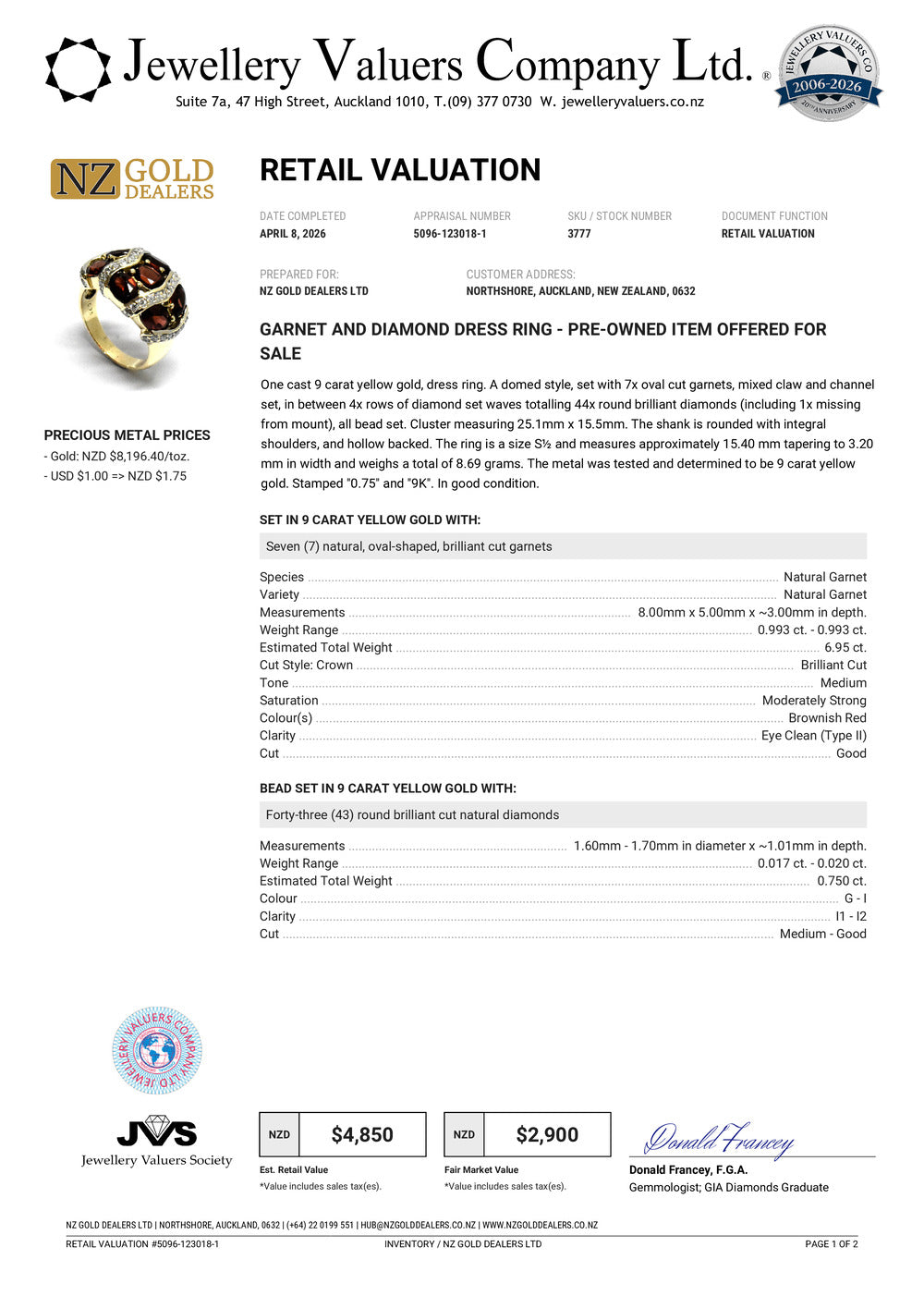 NZGD | 9ct Gold Ring - Scarlet Majesty Valuation $4,850