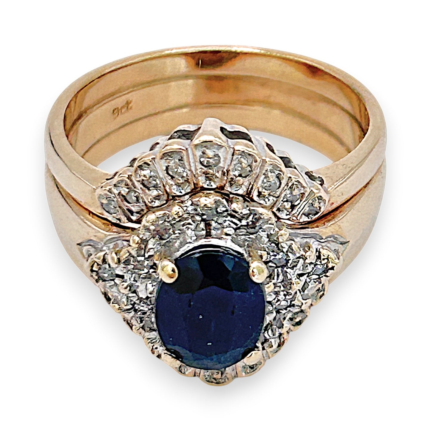 NZGD | 9ct Gold Ring -Sapphire Trinity Crown Set Valuation $5,300