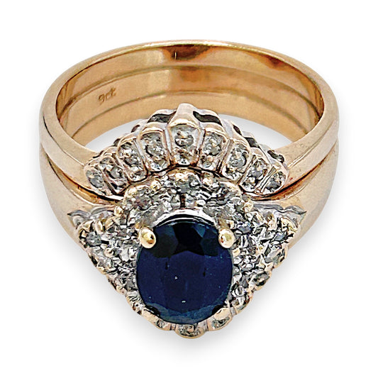 NZGD | 9ct Gold Ring -Sapphire Trinity Crown Set Valuation $5,300