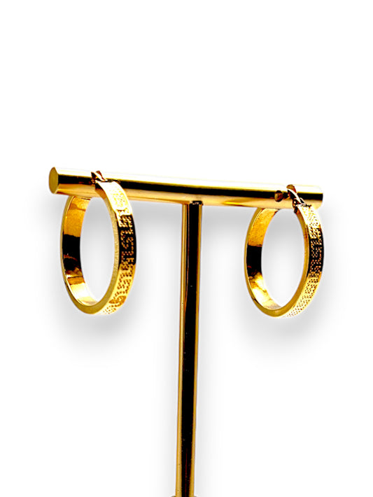 9ct Gold Fine Texture Wide Hoop Earrings. R # 379
