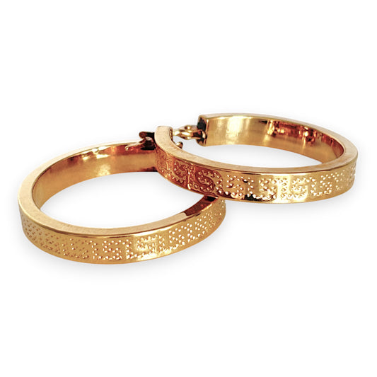 9ct Gold Fine Texture Wide Hoop Earrings. R # 379