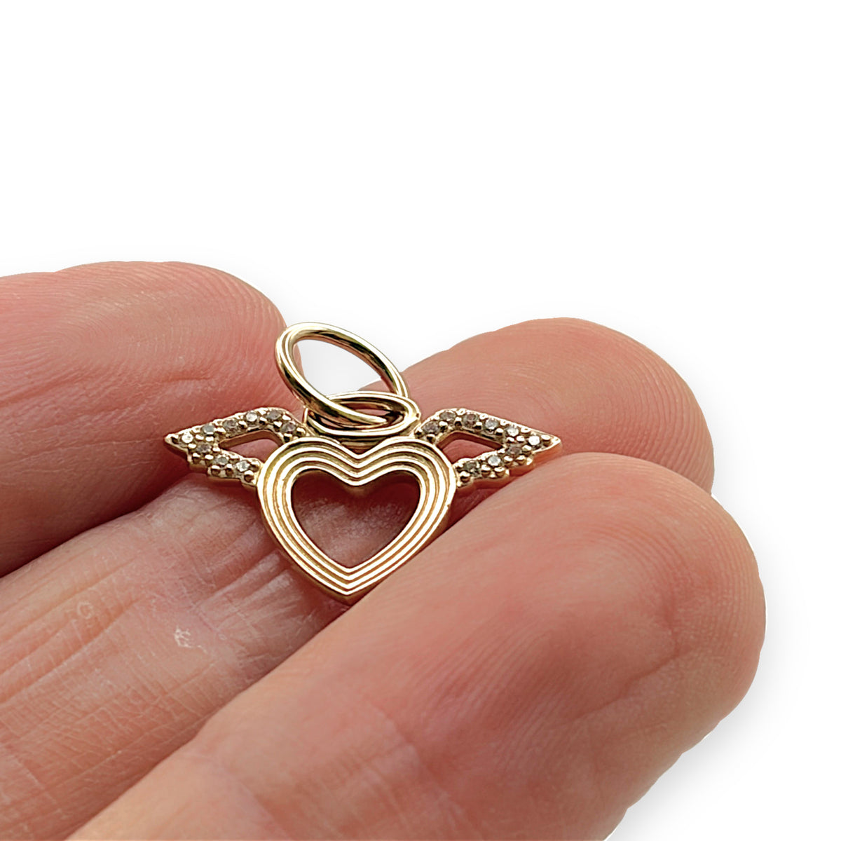 NZGD | 14ct Gold Angel Wings Heart Pendant 12.8mm
