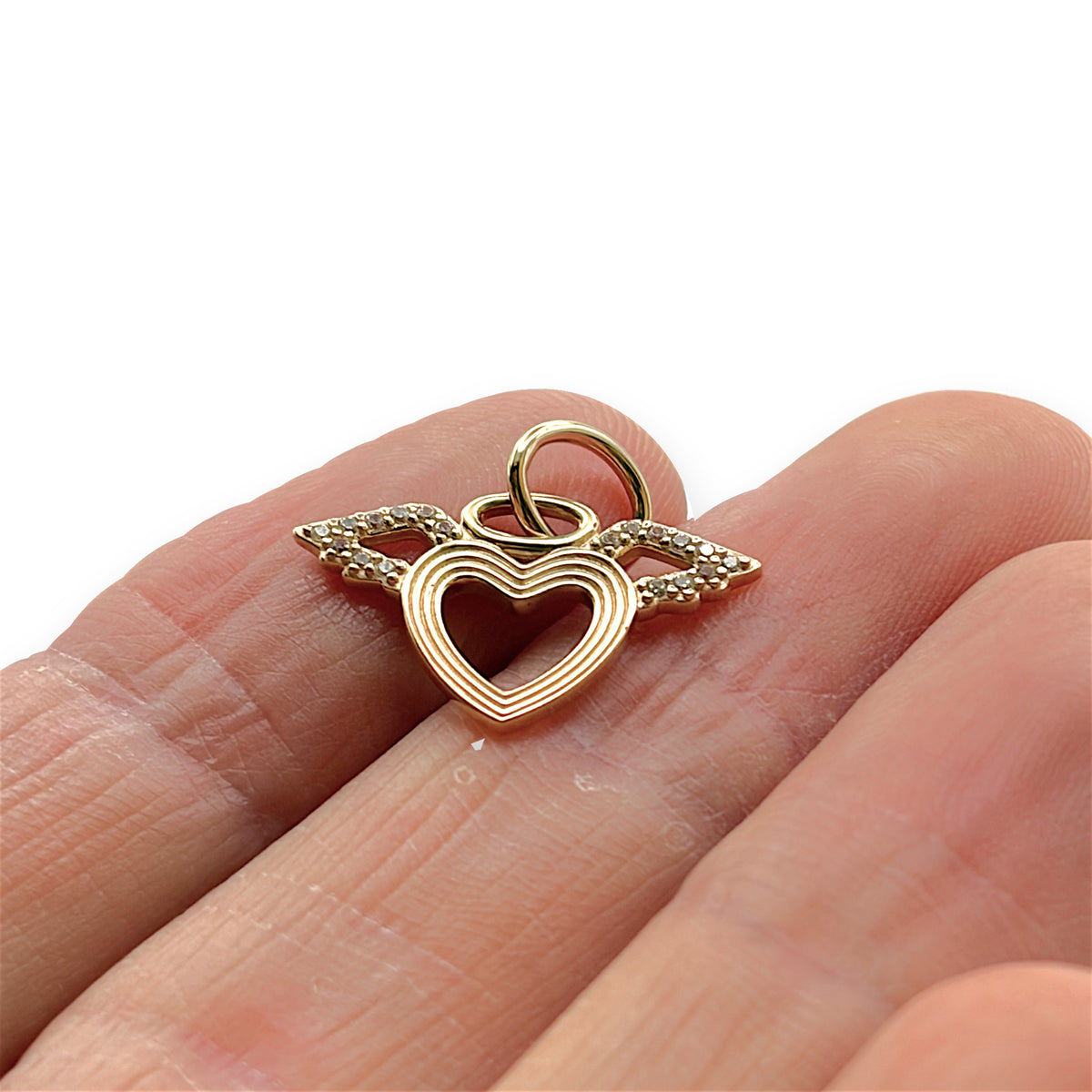 NZGD | 14ct Gold Angel Wings Heart Pendant 12.8mm