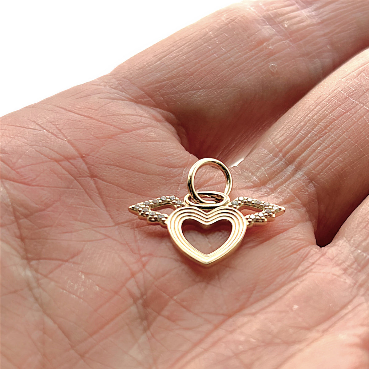 NZGD | 14ct Gold Angel Wings Heart Pendant / Charm
