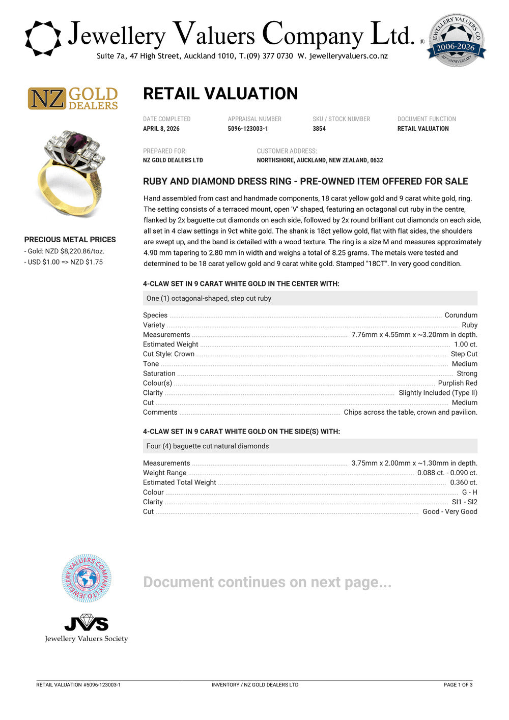 NZGD| 18ct Gold Imperial Ruby Radiance Ring Valuation $9,100