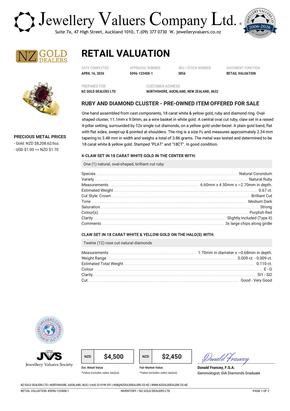 NZGD | 18ct Gold Ruby Solstice Bloom Ring Valuation $4,500