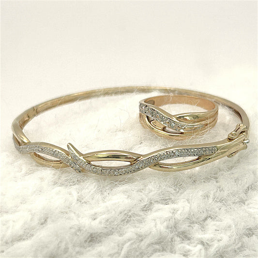 NZGD | 9ct Gold Celestia Twin‑Glow Bangle & Ring Set Valuation $4,550