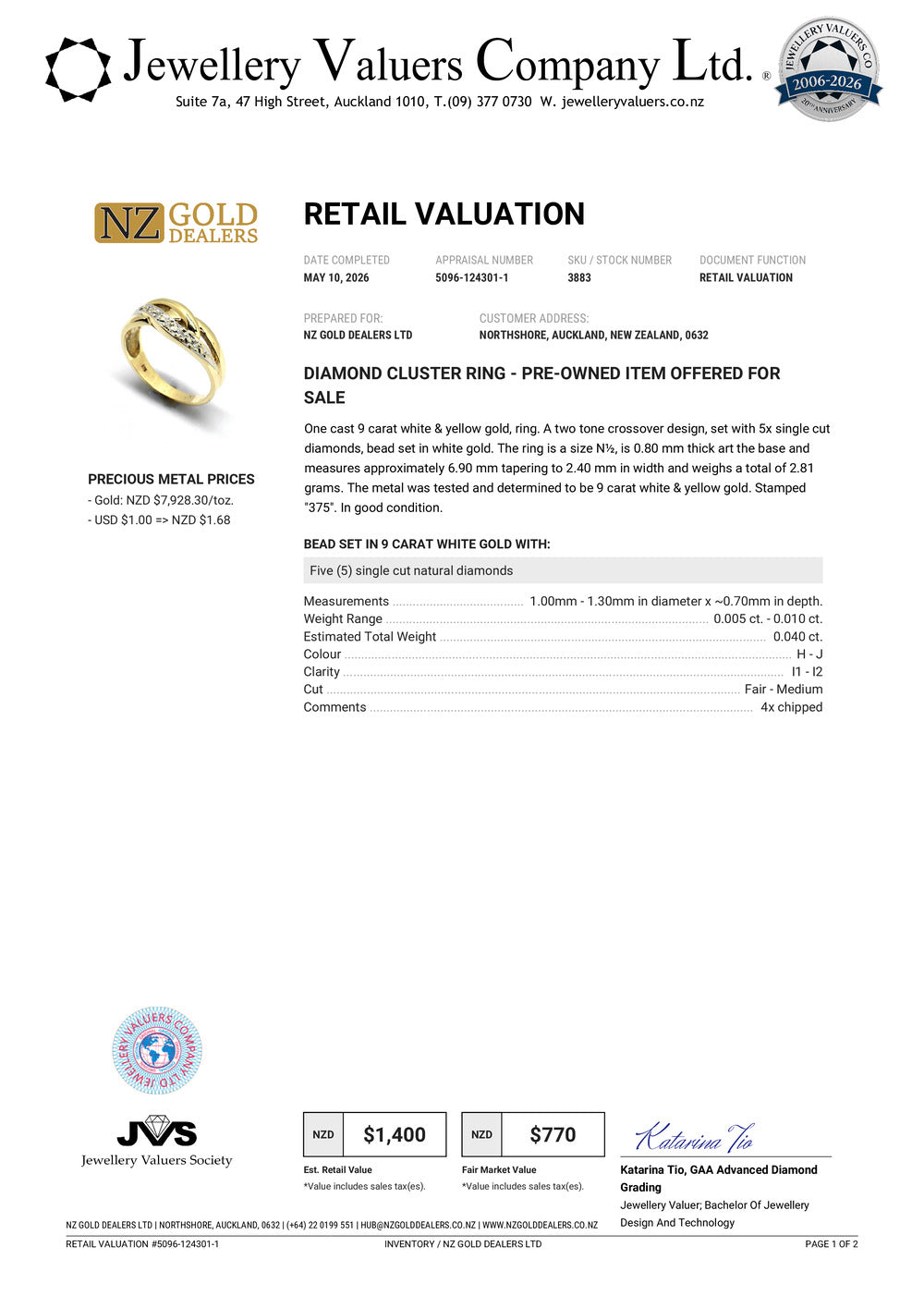 NZGD | 9ct Gold Celestia Twin‑Glow Bangle & Ring Set Valuation $4,550