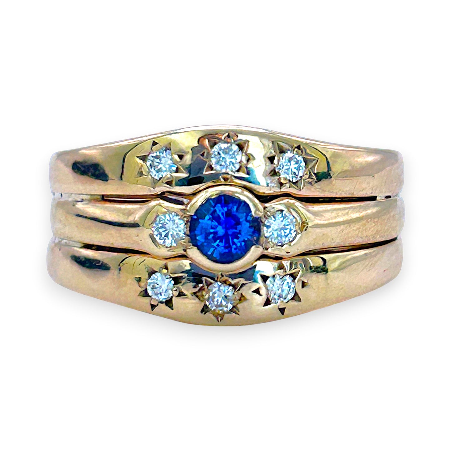 NZGD | 9ct Gold Celestia Sapphire Trio Ring Valuation $4,450