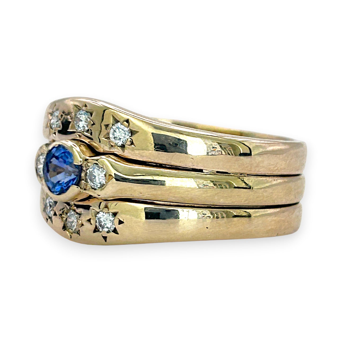 NZGD | 9ct Gold Celestia Sapphire Trio Ring Valuation $4,450