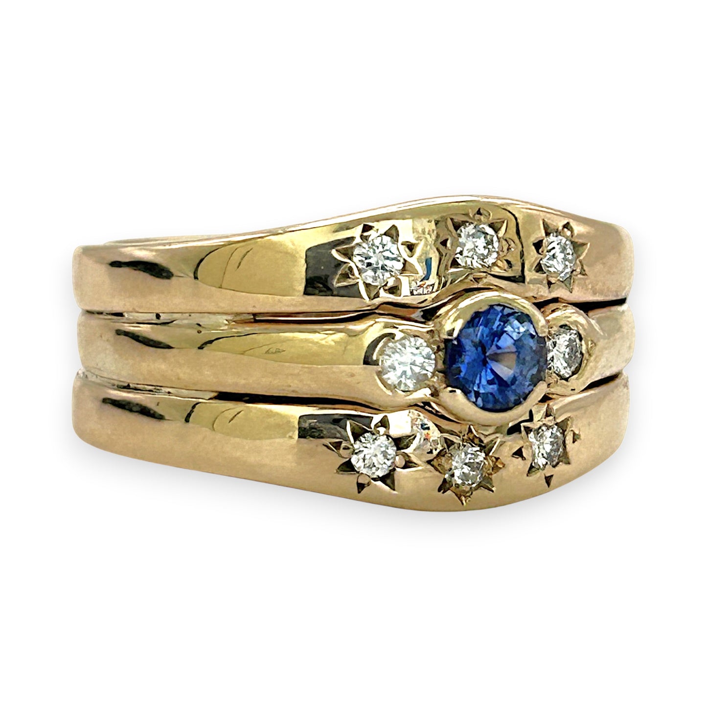 NZGD | 9ct Gold Celestia Sapphire Trio Ring Valuation $4,450