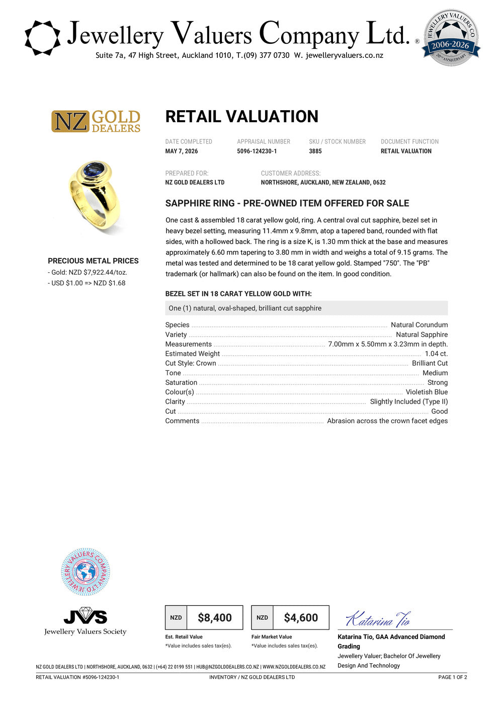 NZGD | 18ct Gold Vintage Midnight Crest Ring Valuation $8,400
