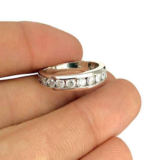 NZGD | 10ct White Gold Diamond Horizon Ring Size O 1/2