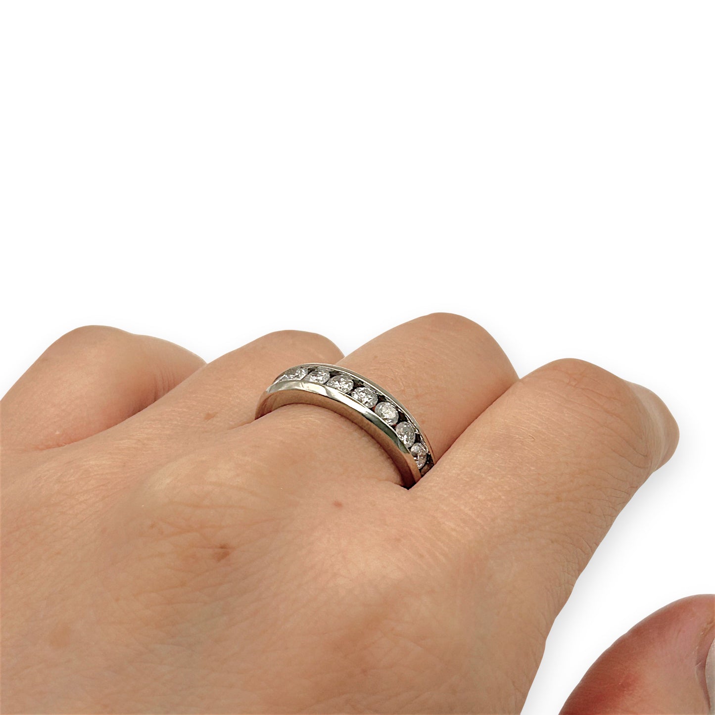 NZGD | 10ct White Gold Diamond Horizon Ring Size O 1/2