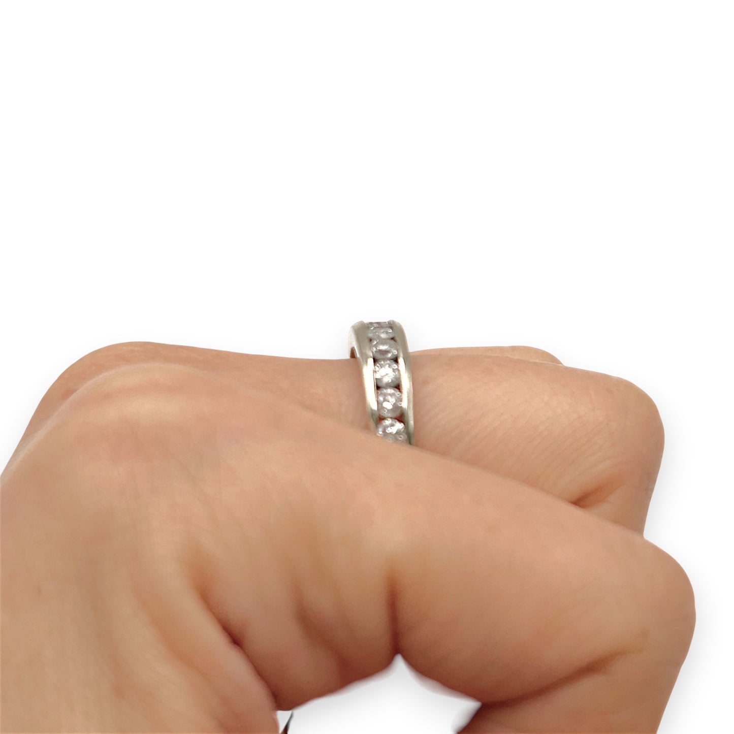 NZGD | 10ct White Gold Diamond Horizon Ring Size O 1/2