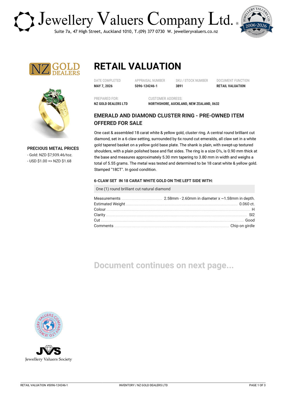 NZGD | 18ct Gold Emerald Heirloom Bloom Ring Valuation $6,100