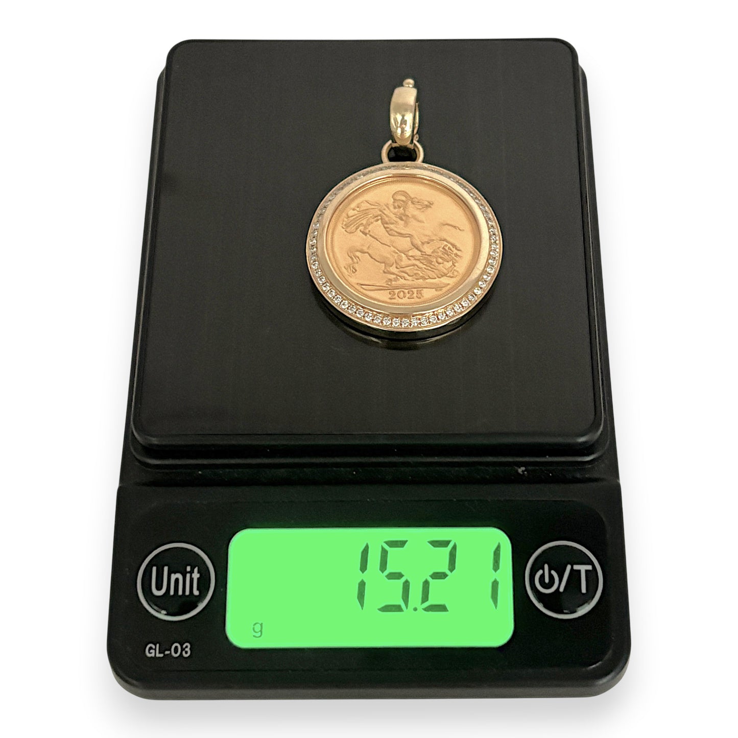 NZGD | 22ct 2025 Full Sovereign in 10ct Gold Diamond‑Set Pendant