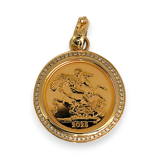 NZGD | 22ct 2025 Full Sovereign in 10ct Gold Diamond‑Set Pendant
